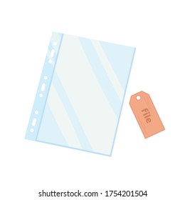 Plastic Cellophane Business File. A4 Size. Sheet Folder. Empty Plastic Bag. Document Protector. Transparent Plastic Sleeve. Vector Cartoon Flat Illustration Isolated On White Background.