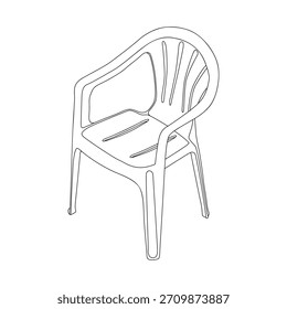 Plastic chair - hand drawn isometric black and white vector illustration.