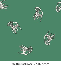 Plastic chair pattern, playful textile background, everyday object motif