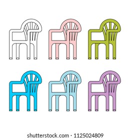 Plastic Chair Set. Summer Furniture Vector Illustration.
