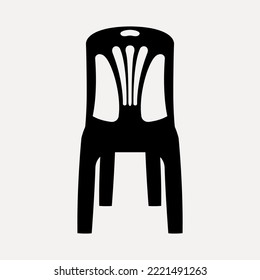 Plastic chair silhouette, chair icon in black style isolated on white background.