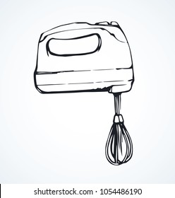 Plastic chop power meal shake stirrer on white background. Freehand line black ink hand drawn baker whip bitter object logo pictogram sketchy in modern doodle cartoon style pen on paper space for text