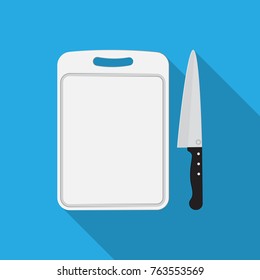 Plastic chopping board and knife icon.
