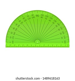 Plastic circular protractor with a ruler in metric units.