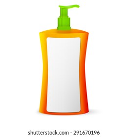 Plastic Clean Colored Bottle With Dispenser Pump. Shower Gel, Liquid Soap, Lotion, Cream, Shampoo, Bath Foam