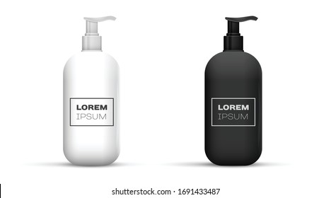 Frasco blanco y negro limpio de plástico