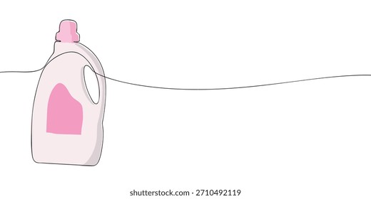 Una botella de líquido de limpieza de plástico con un mango incorporado y una etiqueta rosa, ilustrada en un estilo de línea mínima simple.