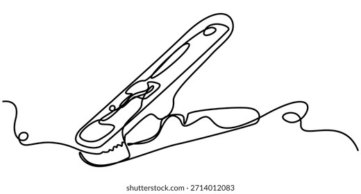 Clip de tela de plástico, dibujo continuo de una línea, dibujo continuo de una sola línea. Un pin de ropa de arte de línea. Ilustración vectorial. 