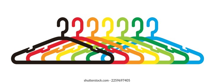 Plastic clothes hangers in various colors, vector image isolated on white background, EPS