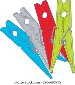 Plastic Clothes Pegs Vector Draw