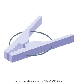 Pin-Ikone für Kunststoffbekleidung. Isometrisch aus Kunststoff bestehende Pin-Vektorillustration-Symbol für Webdesign einzeln auf weißem Hintergrund