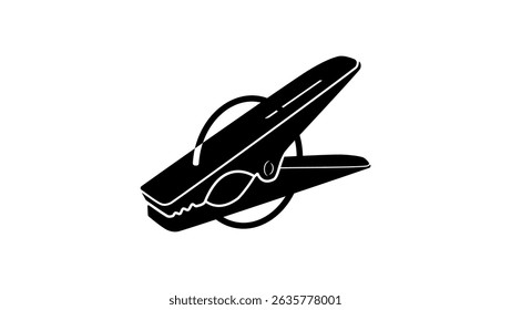 Plastic clothespin, black isolated silhouette