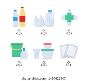 Plastic codes in recycle reuse reduce concept with bottle and other material plastic vector illustration isolated on white background