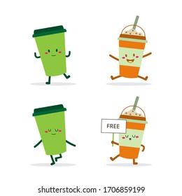 Plastic Coffee Cup Character Cartoon Vector Set