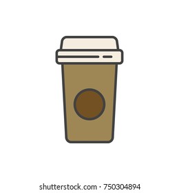 Plastic coffee cup flat line colored icon.
