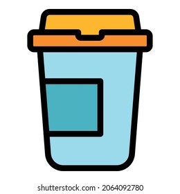 Icono de taza de café de plástico. Contorno de plástico taza de café vectorial color plano aislado