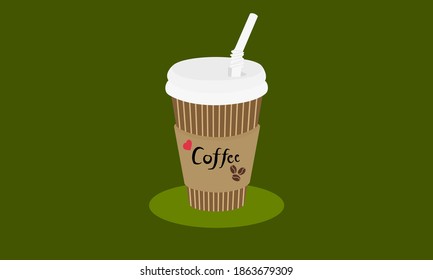 Plastic coffee cups for drinking with brown lids and straws. Paper Coffee Cup Mockup.