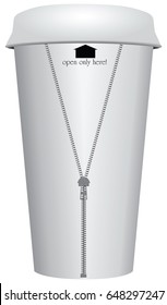 Plastic coffee disposable cup with zipper and pointer Open only here!