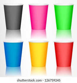 Plastic color coffee cup set on a white background.