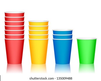 Plastic color coffee cup set on a white background.