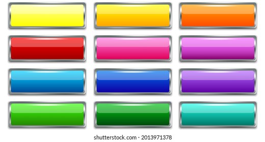 plastic colored buttons in modern style. Blank shiny colored buttons. Banner web buttons. Vector illustration.