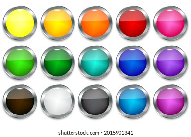 plastic colored buttons in modern style. Blank shiny colored buttons. Banner web buttons. Vector illustration.