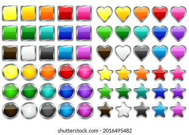 plastic colored buttons in modern style. Blank shiny colored buttons. Banner web buttons. Vector illustration.