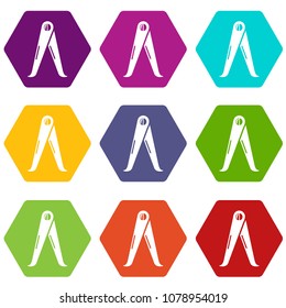 Plastic compasse icons 9 set coloful isolated on white for web