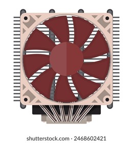 Refrigerador plástico del procesador de la computadora con el radiador aislado en blanco. Hardware de PC. Componentes para ordenador personal. Icono de ventilador. Ilustración vectorial en estilo plano