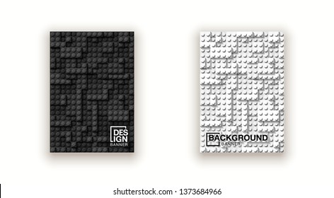 Plastic construction blocks background illustration isolated on white. Plastic bricks wall design banner set. colorful cover template page lego block building constructor realistic different part lego