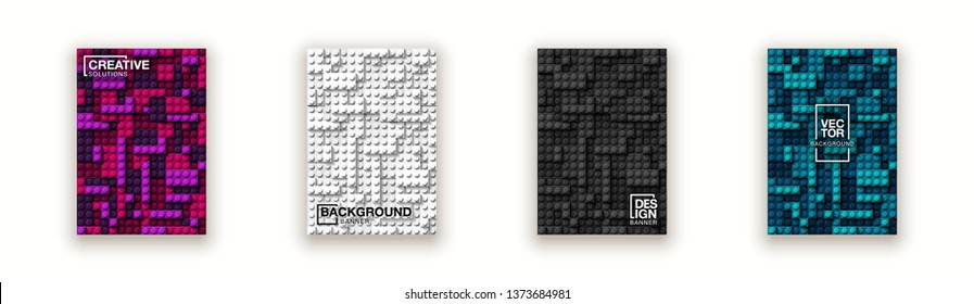 Plastic construction blocks background illustration isolated white. Plastic lego bricks wall design banner set. colorful cover template page banner block building constructor realistic different parts