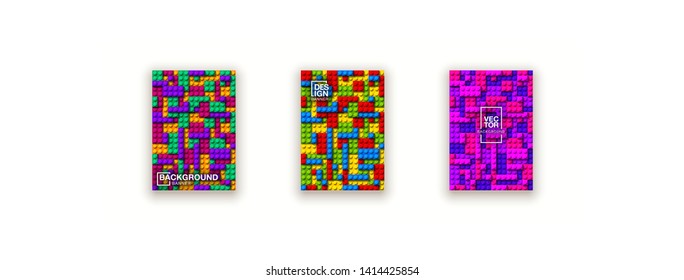 Plastic construction blocks background illustration isolated on white. Plastic bricks wall design banner set. colorful cover template page banner block building constructor realistic different parts