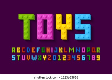 Plastic Construction Blocks Font, 3d Alphabet Letters And Numbers Vector Illustration