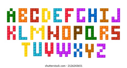 Plastic construction blocks font, alphabet letters