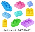 Plastic constructor bricks set isolated on white background. Vector realistic illustration of colorful plastic construction blocks for education games, present for child, creativity development toys