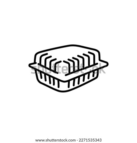 Plastic container black line icon. Take away package.