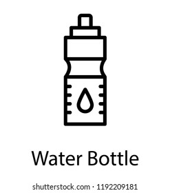 A plastic container having blue colored liquid with a covered lud depicting water bottle 