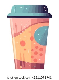 Plastic container holds refreshing cappuccino drink icon isolated