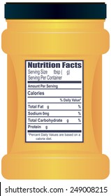 Plastic container with information about the food on the sticker. Vector illustration.