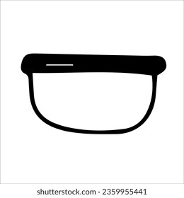 Ein Kunststoffbehälter mit Deckel für Lebensmittel. Vektorgrafik, handgezeichnet, schwarz-weiß. Silhouette, Symbol, Logo, Skizze, Vorlage, Doodles.