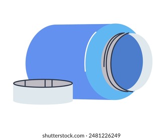 Plastic container and lid. An open empty jar lies on the table. No drugs, no pills. Empty. Flat vector illustration, eps10