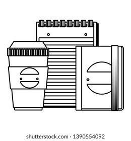 plastic container and notepad and book with company emblem