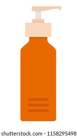 Plastic container in orange color with dispenser vector flat design isolated on white
