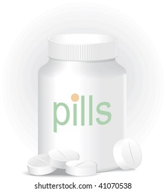plastic container and pills