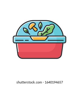 Plastic container for salad RGB color icon. Reusable lunchbox. Takeaway food package with lid. Takeout meal in lunch box. Take away dinner Isolated vector illustration