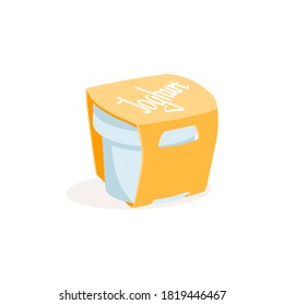 Plastic container of yogurt. Natural fresh healthy dairy product packaging template flat vector illustration isolated on white background