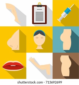 Plastic correction icon set. Flat style set of 9 plastic correction vector icons for web design