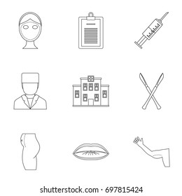 Plastic correction icon set. Outline style set of 9 plastic correction vector icons for web isolated on white background