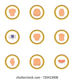 Plastic correction icons set. Cartoon style set of 9 plastic correction vector icons for web design