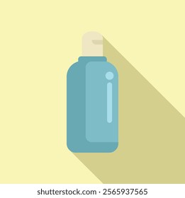 Plastic cosmetic bottle containing blue liquid with a dispenser cap is shown in this image